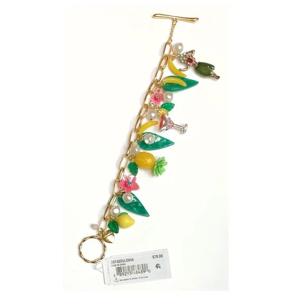 NWT Betsey Johnson💋ISLAND TIME HULA Gold Tone Stone/Faux Pearl Toggle Bracelet - Picture 4 of 9